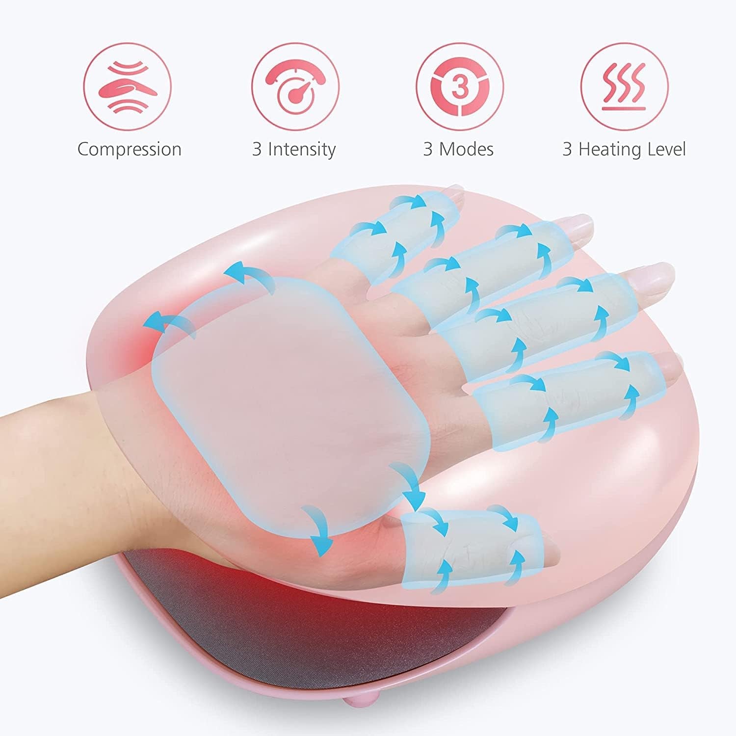 Wireless Hand Massager with Heat -3 Levels Compression & Heating,Rechargeable Hand Massager Machine for Carpal Tunnel,Ideal Gifts for Women (Petal Pink)