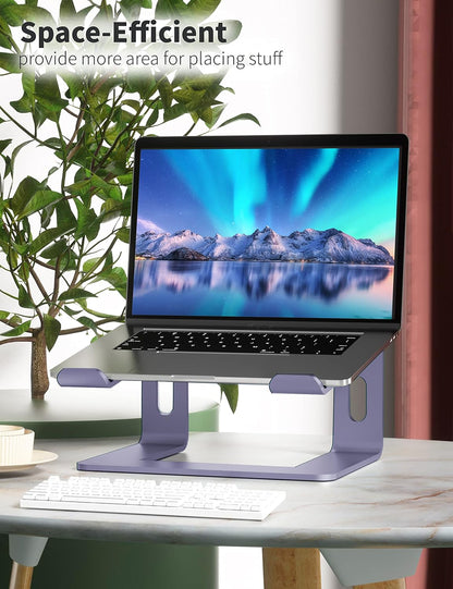 Laptop Stand, Aluminum Computer Riser, Ergonomic Laptops Elevator for Desk, Metal Holder Compatible with 10 to 15.6 Inches Notebook Computer, Purple