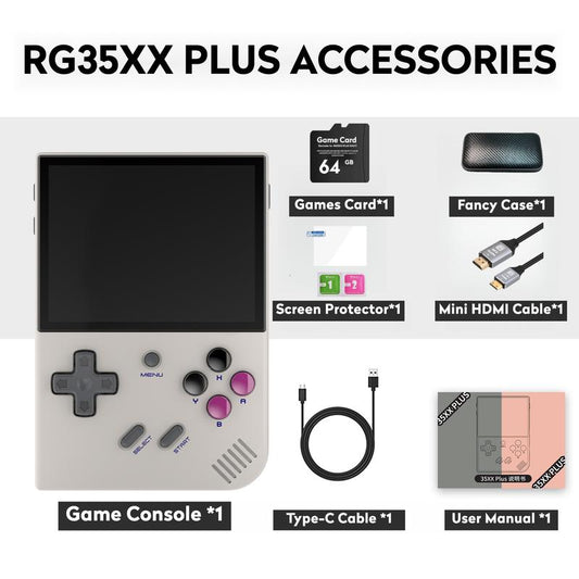 RG35XX Plus【Gift Bundle】【Buy 1 Get 1 HDMI Cable+1 Fancy Case+1 Screen Protector+1 Type-C Cable】Game Console 3.5 Inch IPS Screen 3300Mah Battery Linux CPU Cortex-A53+1Gb RAM Support WIFI BT More than 15 Emulators with over 18K Games Pre-Installed