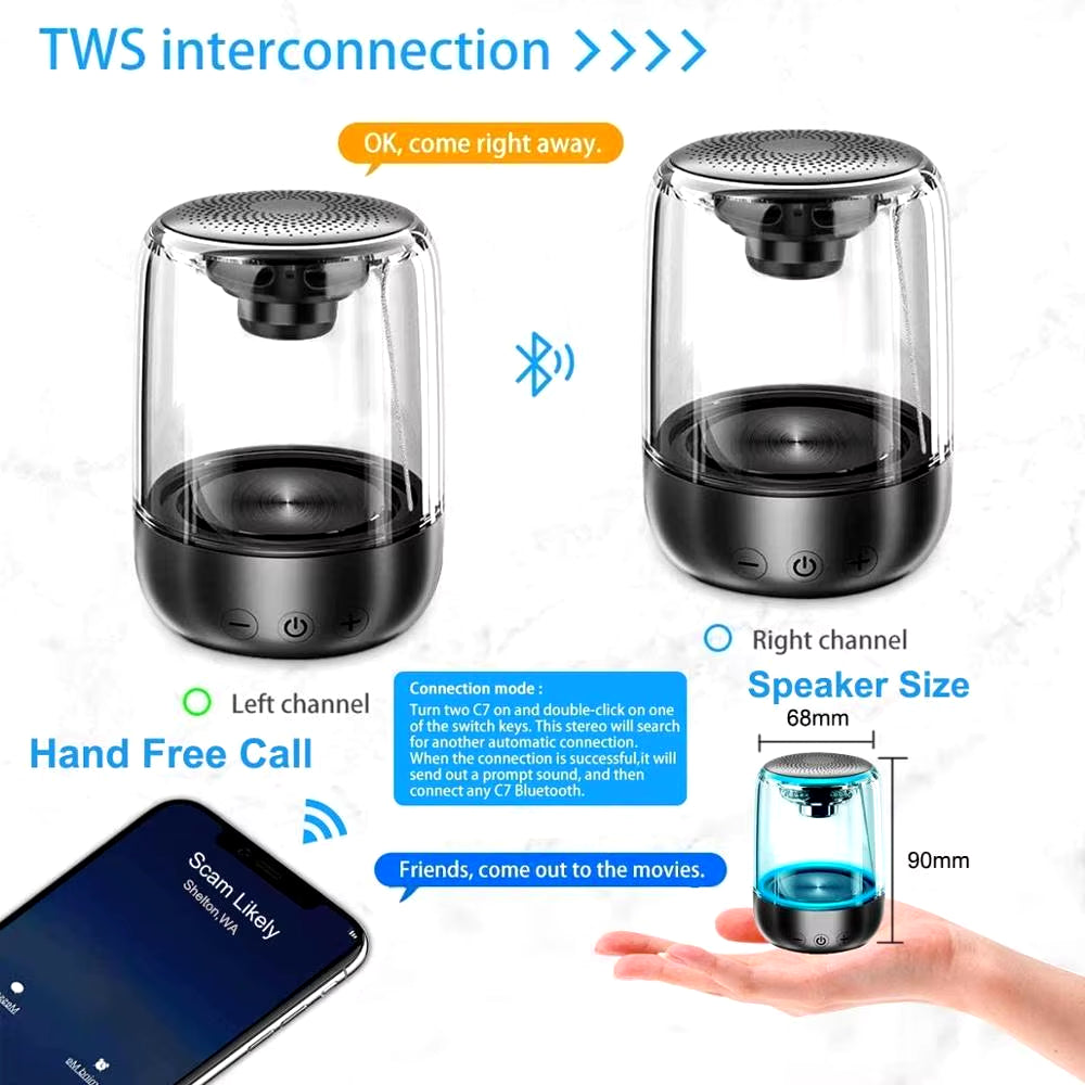 Bluetooth Portable Speaker, True Wireless Stereo Speakers, Crystal Clear Stereo Sound, Rich Bass, 100 Ft Wireless Range