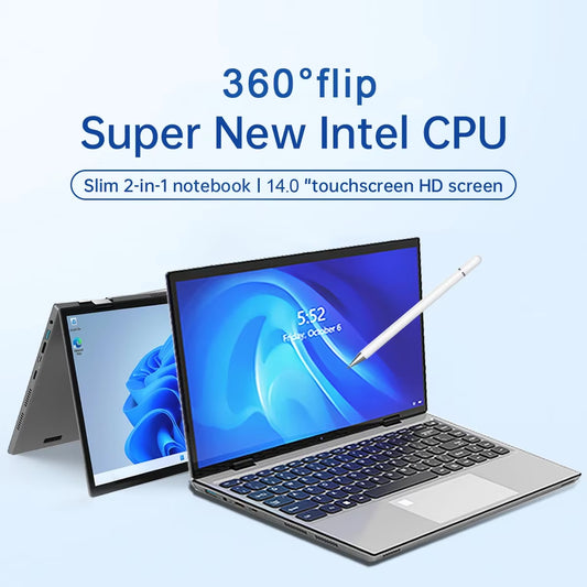 Sales King Laptops 360° Flip Fold 2-In-1  N95 Windows11 HD 14-Inch 2.2K Touch Screen 16GB RAM 1TB SSD Pad and Notebooks