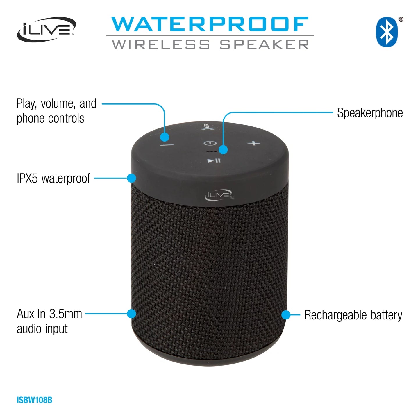 ISBW108 Waterproof Fabric Wireless Bluetooth Speaker - Black