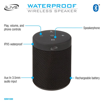 ISBW108 Waterproof Fabric Wireless Bluetooth Speaker - Black