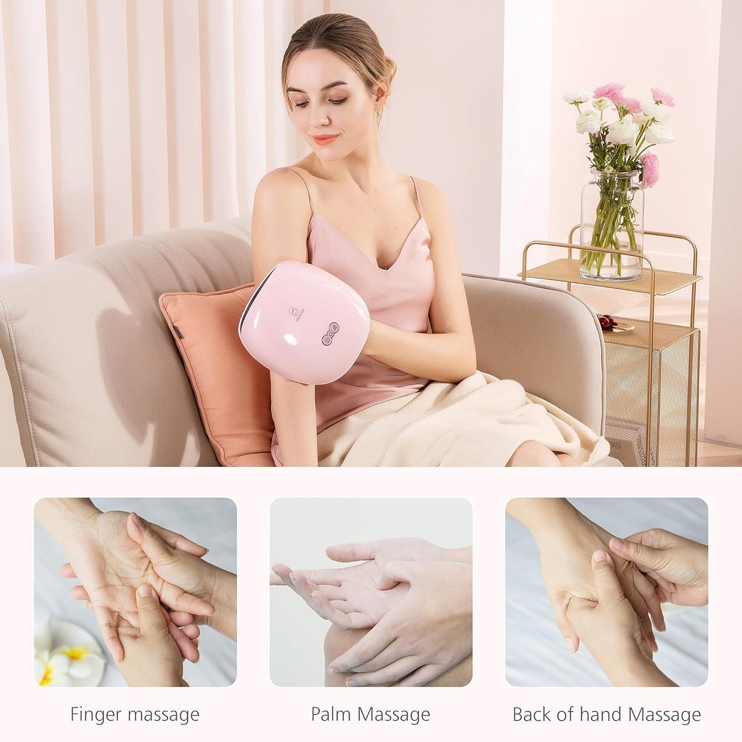 Wireless Hand Massager with Heat -3 Levels Compression & Heating,Rechargeable Hand Massager Machine for Carpal Tunnel,Ideal Gifts for Women (Petal Pink)