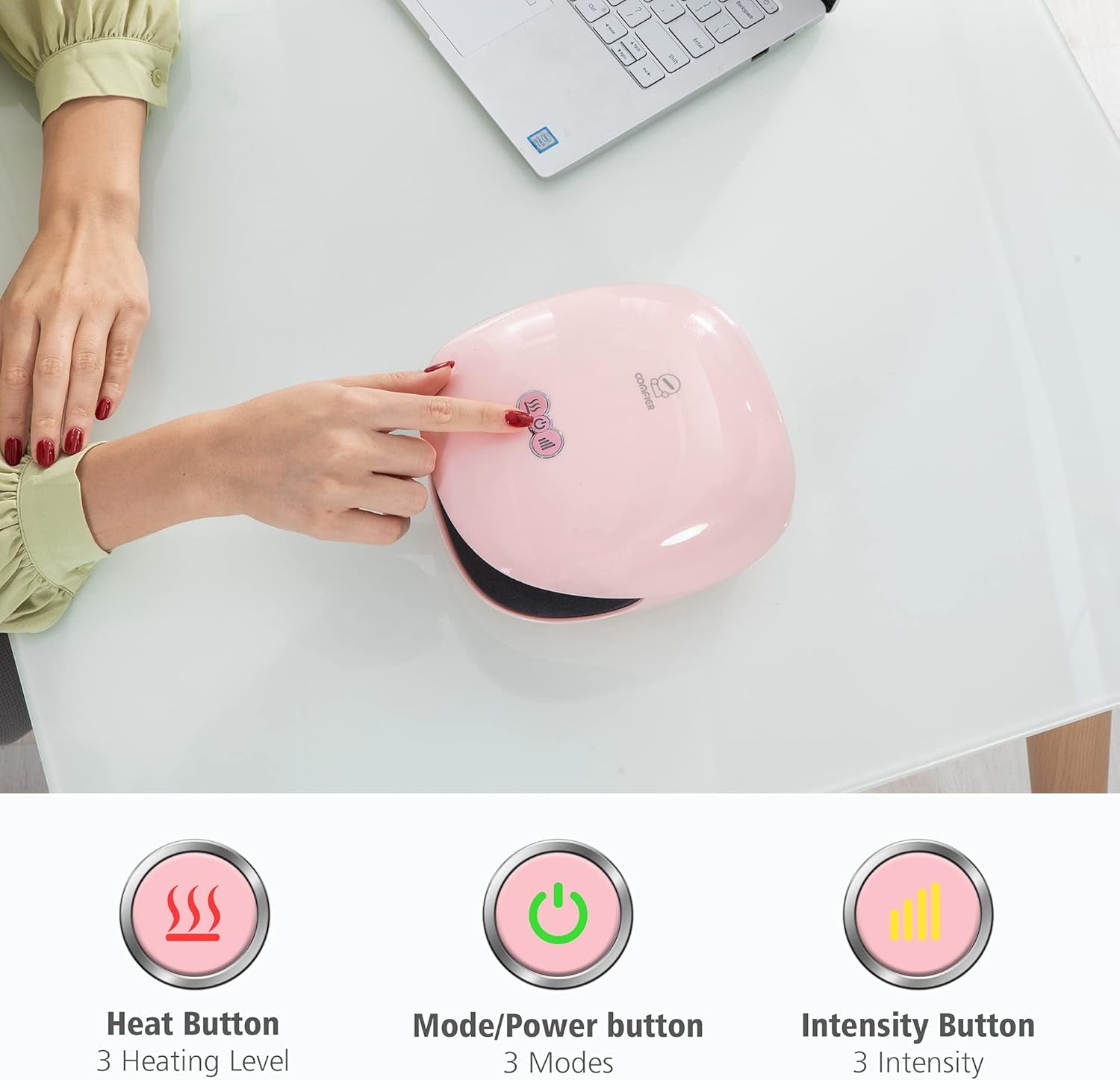 Wireless Hand Massager with Heat -3 Levels Compression & Heating,Rechargeable Hand Massager Machine for Carpal Tunnel,Ideal Gifts for Women (Petal Pink)