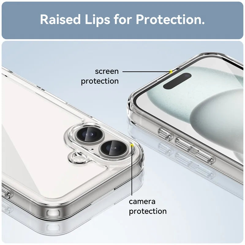 For  16 Case  16 plus Pro Max Cover Luxury Clear PC Shockproof Silicone Protective Phone Back Cover for  16